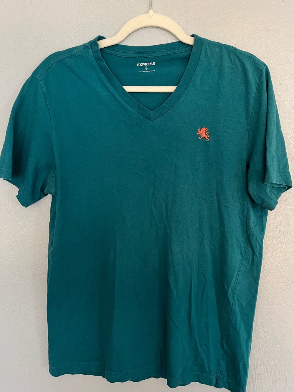 Express Teal V-Neck T-Shirt Size M Lion Logo Casual Basic Tee